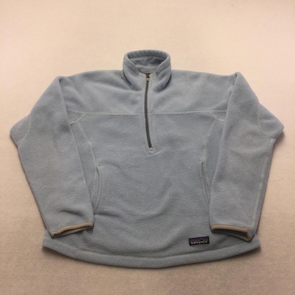 Patagonia Fleece Pullover Womens Medium Blue Synchilla 1/4 Zip Pockets Outdoor